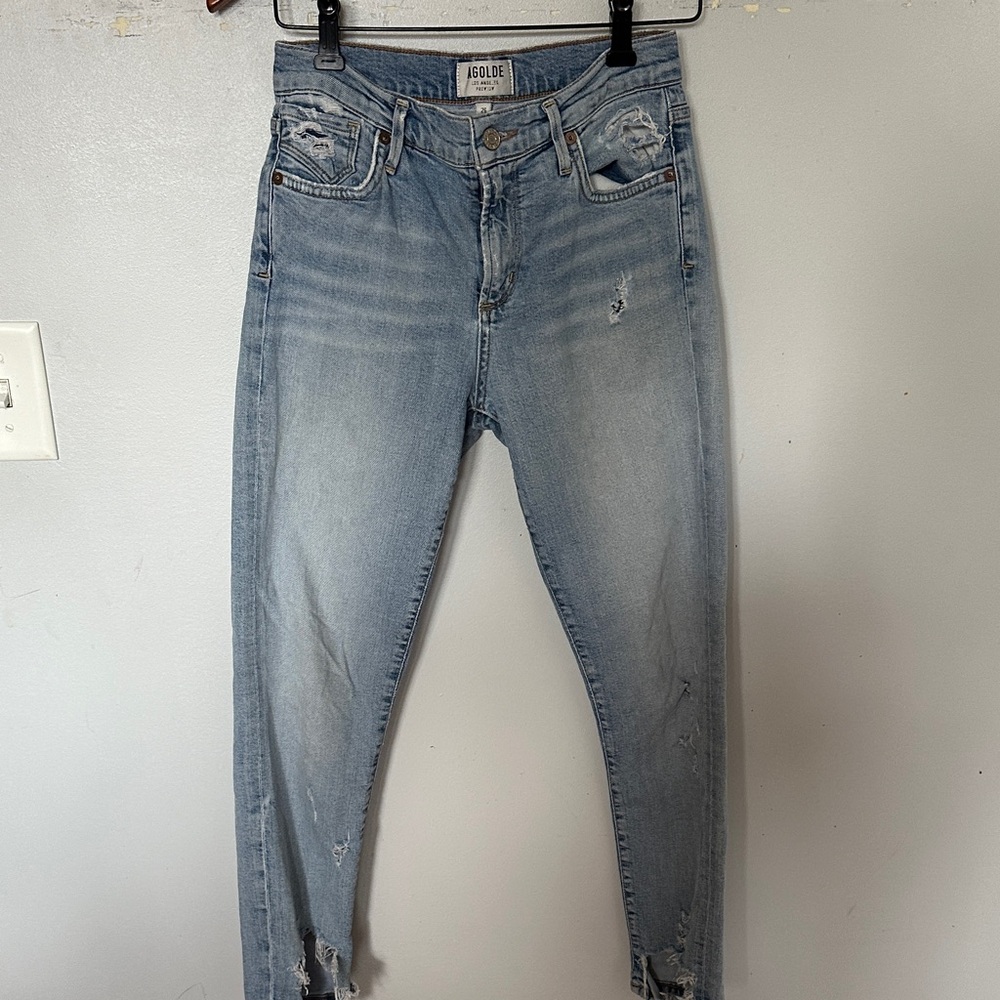 Agolde Women's Distressed Light Blue Skinny Jeans